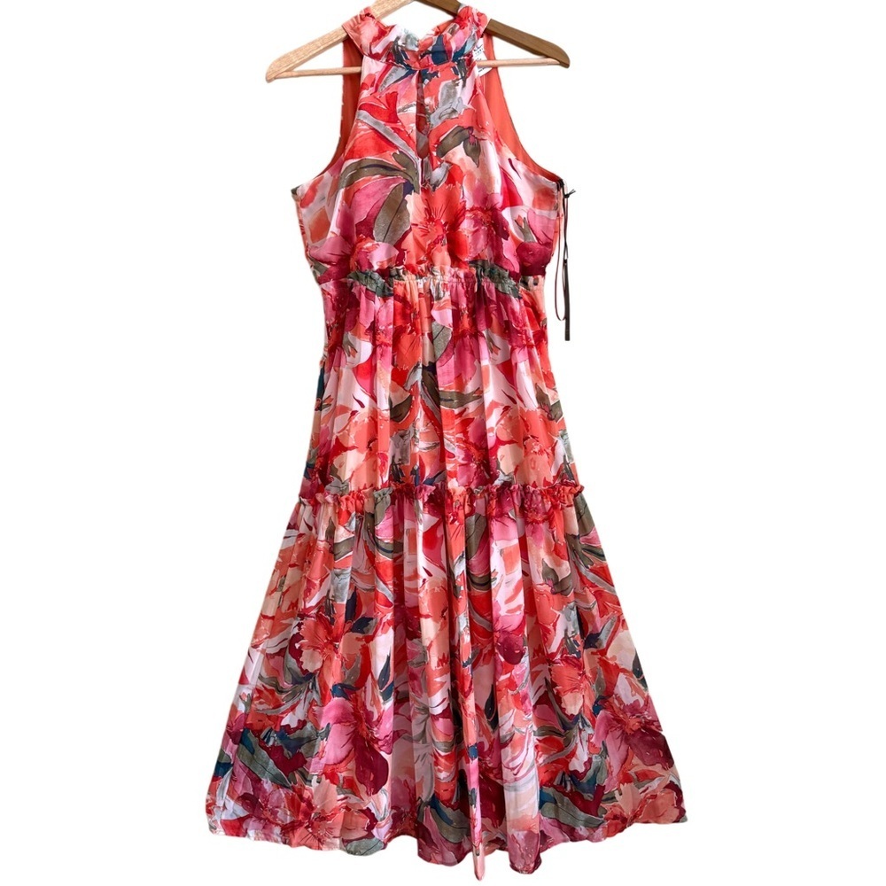 NICOLE MILLER Colorful Feminine Tiered Floral Shabby Chic Chiffon Dress M NWT